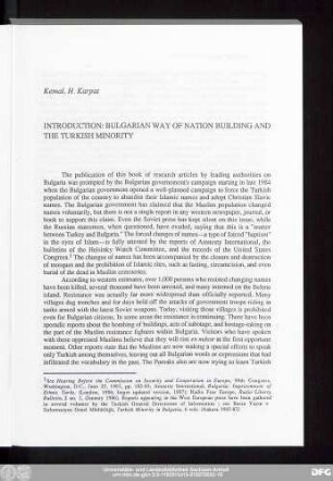 Kemal. H. Karpat Introduction: Bulgarian Way Of Nation Building And The Turkish Minority