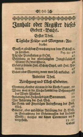 Inhalt oder Register dieses Gebett-Buchs