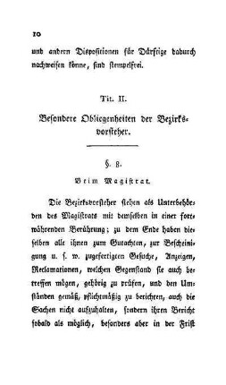 Tit. II. Besondere Obliegenheiten der Bezirksvorsteher