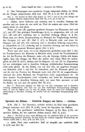 2. Operation des Zählens. - Natürliche Gruppen und Zahlen. - Addition.