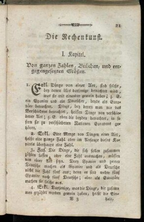 I. Kapitel. Von ganzen Zahlen, Brüchen, und entgegengesetzten Größen.