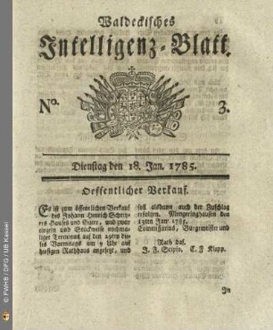 No. 3, Dienstag den 18. Jan. 1785