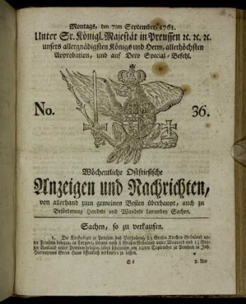 No. 36. Montags, den 7ten September, 1761.
