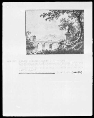 Flußlandschaft mit steinerner Brücke