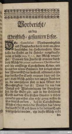 Vorbericht, an den Christlich-gesinnten Leser
