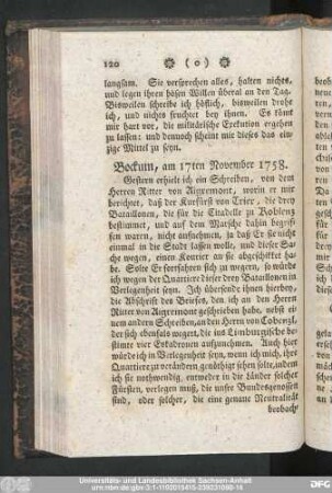 Bochum, am 17ten November 1758.