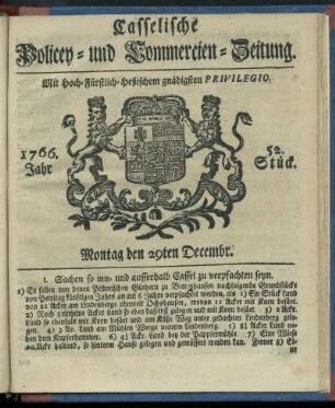 52. Stueck, Montag den 29ten Decembr. 1766