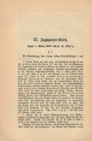 III. Jagdpolizei-Gesetz. Vom 7. März 1850.