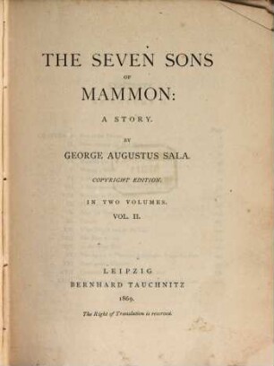 The seven Sons of Mammon: A Story : By George Augustus Sala. In 2 Volumes, II
