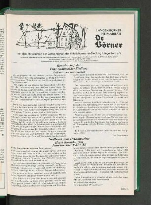 Gemeinschaft der Fritz-Schumacher-Siedlung Grußwort zum Jahreswechsel