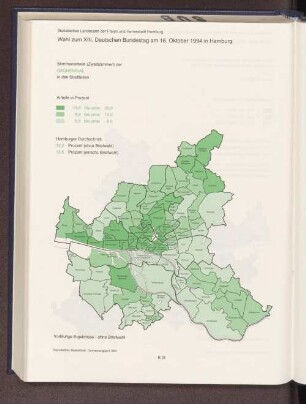 Stimmenanteile (Zweitstimmen) der GRÜNEN/GAL in den Stadtteilen