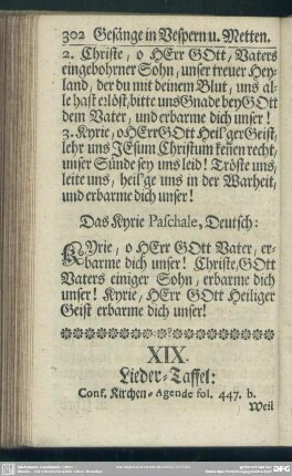 XIX. Lieder-Taffel: Conf. Kirchen-Agende fol. 447.b