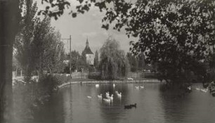 Hohenheida, Dorfteich : Hohenheida. Dorfteich. Ansicht vom Westufer mit Dorfkirche