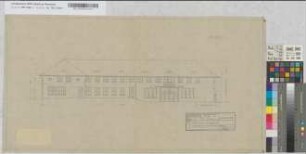 Wiederaufbau des Empfangsgebäudes [Bahnhof] Essen-Stadtwald, Blatt 4: Ansicht vom Vorplatz, M. 1:100