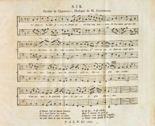 Air. Paroles de Quinault, Musique de M. Chartrain.