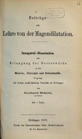 Beiträge zur Lehre von der Magendilatation : Inaug.-Diss.