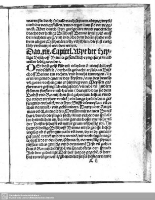 Das xix. Capitel. Wye der Heylige Bischoff Benno gefencklich eyngesatzt unnd wider ledig worden