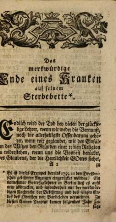 Die guten Wirkungen des Kranken-Bettes bey dem merkwürdigen Ende eines Sterbenden