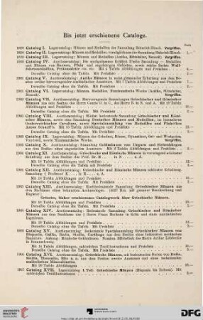 Bis jetzt erschienene Cataloge
