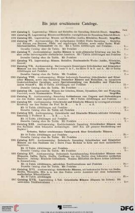 Bis jetzt erschienene Cataloge