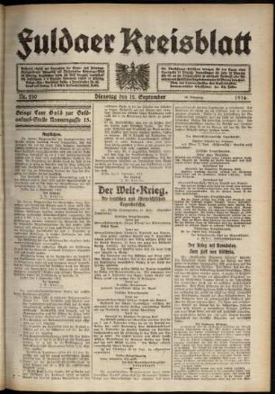 Ausgabe vom Dienstag, den 12. September 1916.