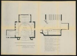 Königliches Hoftheater kleines Haus, Stuttgart: Bühnengrundriss und Bühnenlängsschnitt 1:100