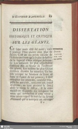 Dissertation Historique Et Critique Sur Les Géants