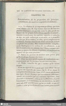 Chapitre VII. Détermination de la proportion des principes constituans des matières végétales et animales