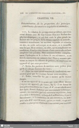 Chapitre VII. Détermination de la proportion des principes constituans des matières végétales et animales