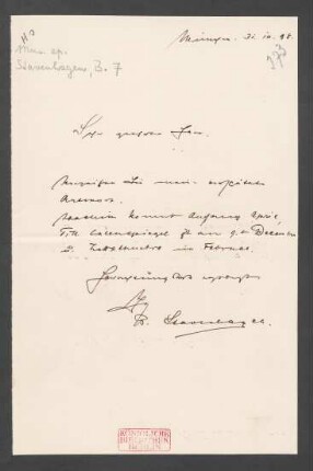 Brief an Unbekannt : 31.10.1898