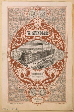 Titelvignette für die Fa. Spindler, Berlin-Köpenick Monatskonkurrenz März 1880: Rückansicht