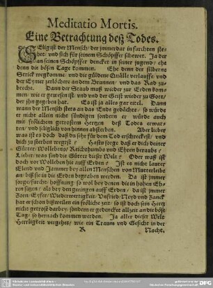 Meditatio Mortis. Eine Betrachtung desz Todes