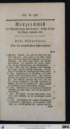 Verzeichniß der Abhandlungen und Kapitel, welche in diesem Theile enthalten sind.