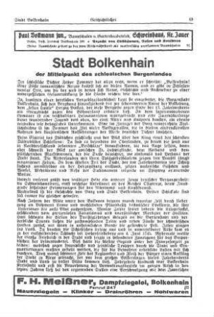 Stadt Bolkenhain, der Mittelpunkt des schlesischen Burgenlandes