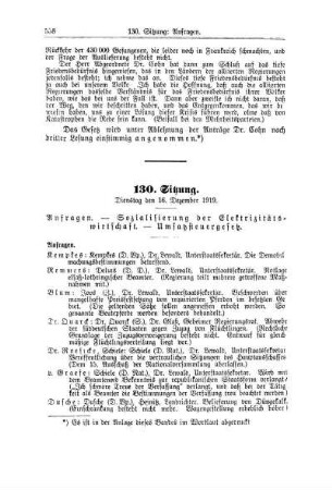 130. Sitzung. Dienstag den 16. Dezember 1919