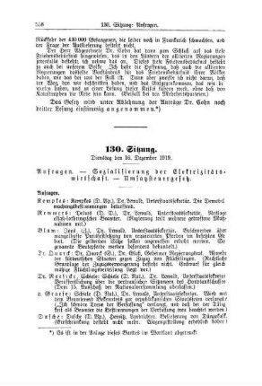130. Sitzung. Dienstag den 16. Dezember 1919