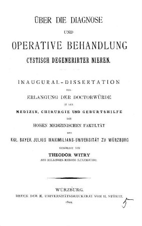 Über die Diagnose und operative Behandlung cystisch degenerirter Nieren