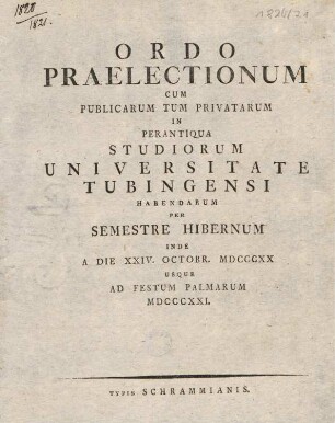 Vorlesungsverzeichnis 1820/21