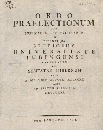Vorlesungsverzeichnis 1820/21