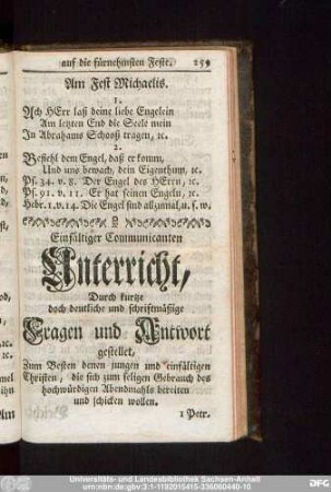 Einfältiger Communicanten Unterricht, Durch kurtze doch deutliche und schriftmäßige Fragen und Antwort gestellet,