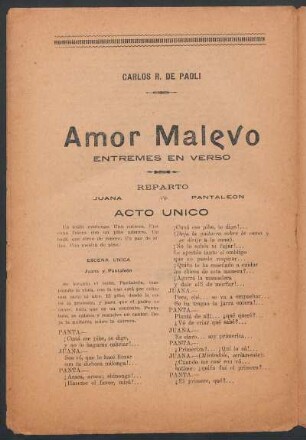 Amor malevo : entremés en verso