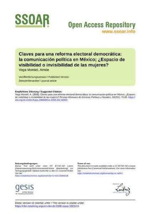 Claves para una reforma electoral democrática: la comunicación política en México; ¿Espacio de visibilidad o invisibilidad de las mujeres?