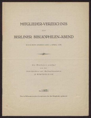 Mitgliederverzeichnis des Berliner Bibliophilen-Abend