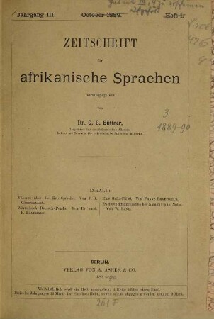 Zeitschrift für afrikanische Sprachen. 3. 1889/90