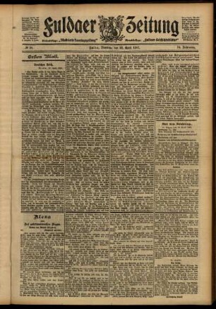 Erste Ausgabe vom Dienstag, den 30. April 1907.