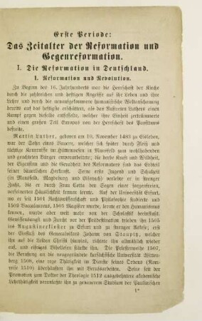 Erste Periode: Das Zeitalter der Reformation und Gegenreformation