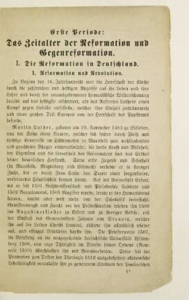 Erste Periode: Das Zeitalter der Reformation und Gegenreformation