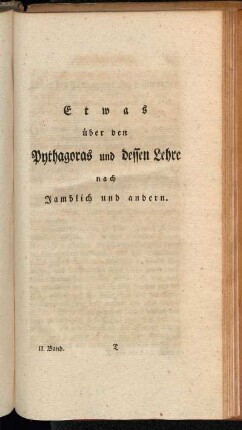 Etwas über den Pythagoras und dessen Lehre nach Jamblich und andern.