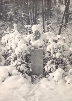 Bandels Gedenkstein im Schnee. Detmold. Allee. Papierabzug