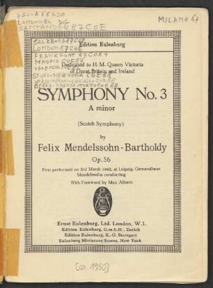 Symphony No. 3 : A minor : (Scotch symphony) : op. 56